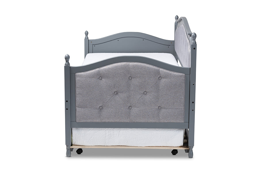Baxton Studio Marlie Classic and Traditional Grey Fabric Upholstered Grey Finished Wood Twin Size Daybed with Trundle
