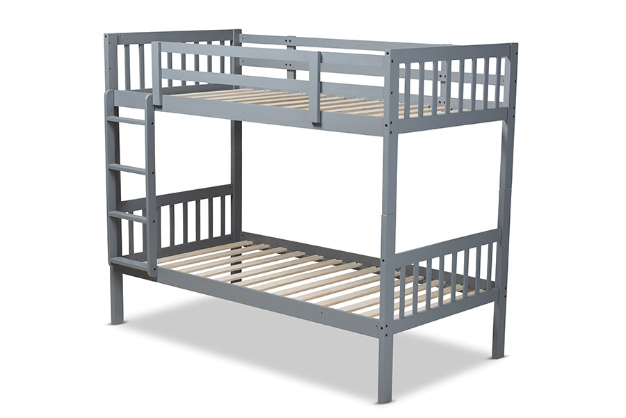 Baxton Studio Jude Modern and Contemporary Grey Finished Wood Twin Size Bunk Bed