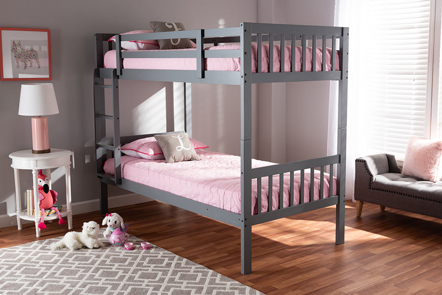 Baxton Studio Jude Modern and Contemporary Grey Finished Wood Twin Size Bunk Bed