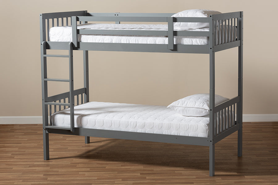 Baxton Studio Jude Modern and Contemporary Grey Finished Wood Twin Size Bunk Bed
