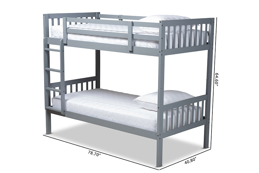 Baxton Studio Jude Modern and Contemporary Grey Finished Wood Twin Size Bunk Bed
