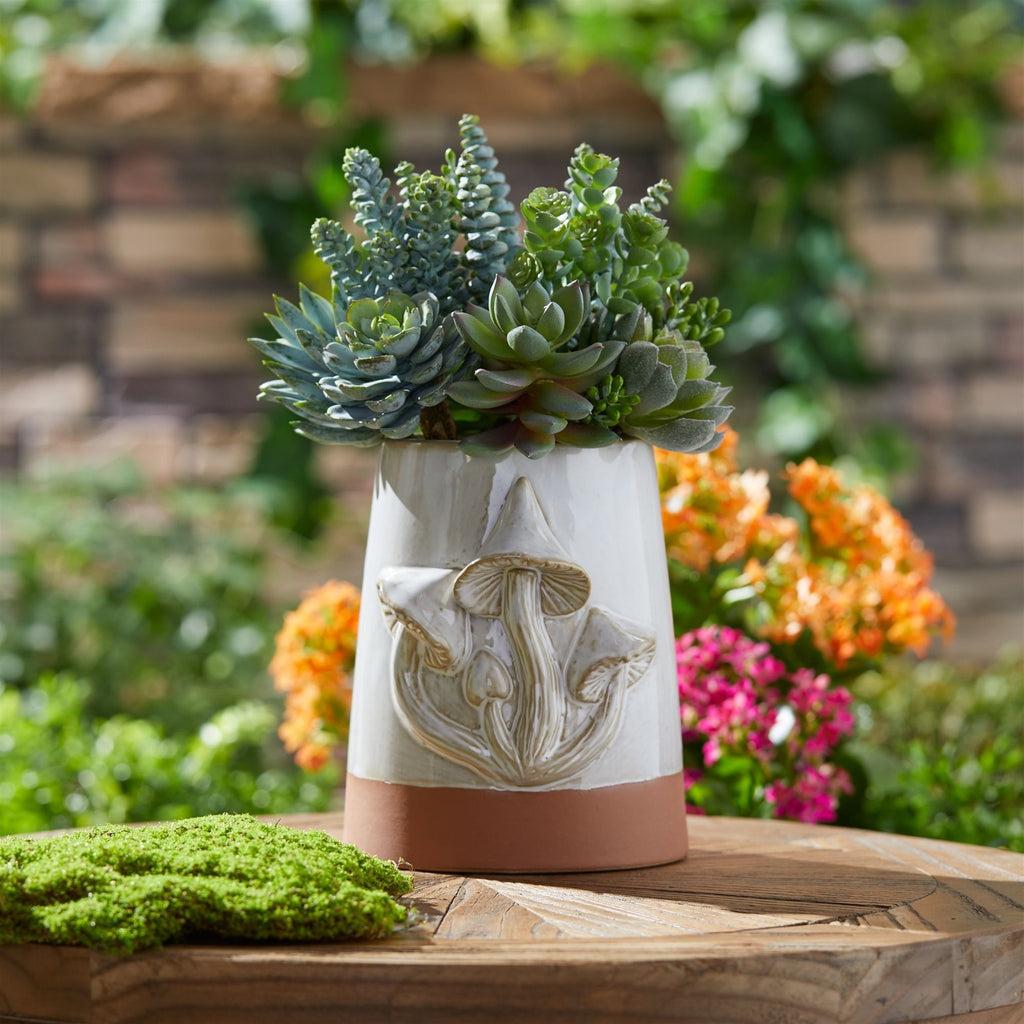 Tapered Porecelain Planter with Mushrooms (Set of 2)