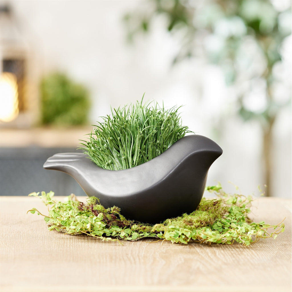 Set of 2 Black Ceramic Bird Containers