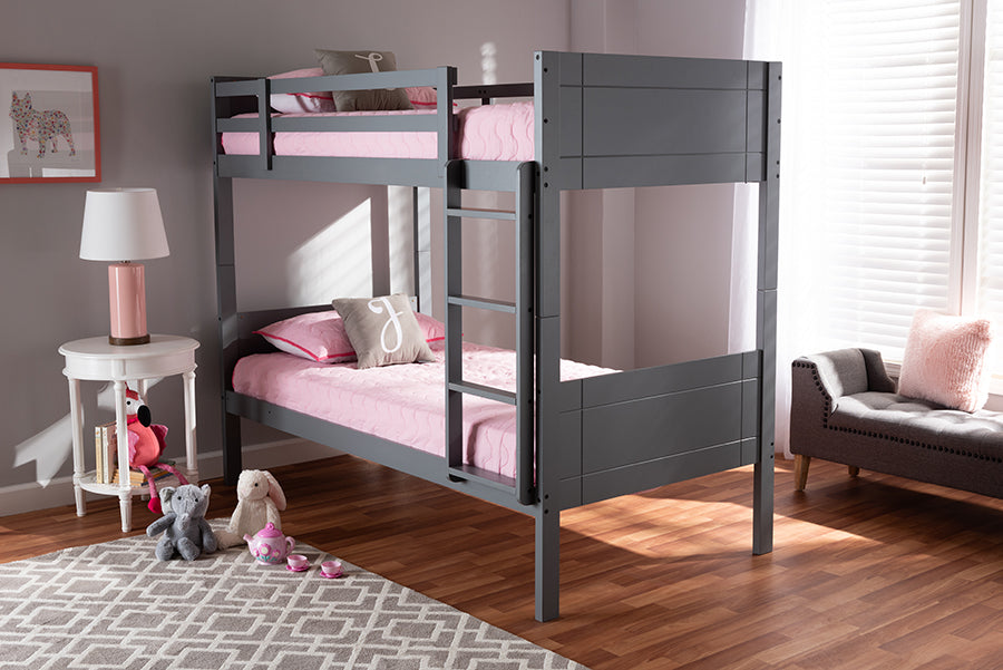 Baxton Studio Elsie Modern and Contemporary Grey Finished Wood Twin Size Bunk Bed