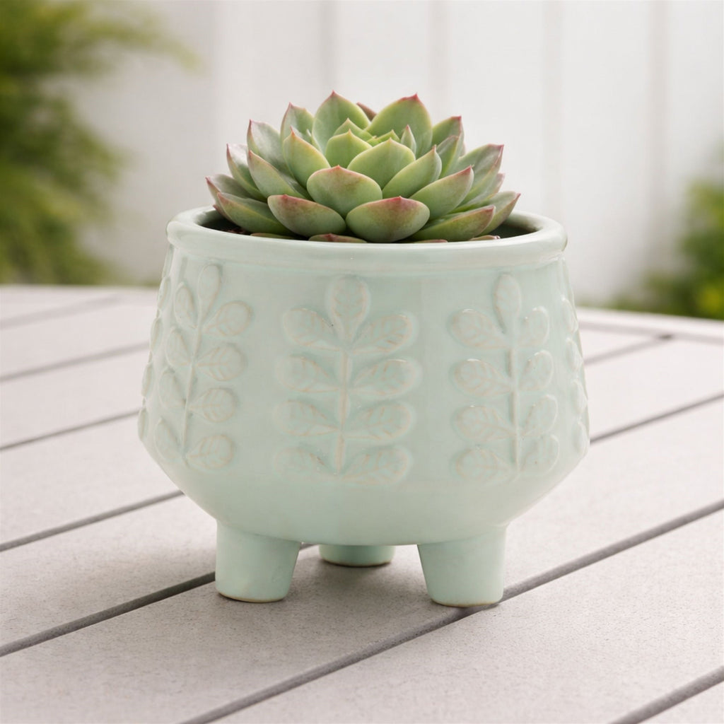 Footed Ceramic Leaf Pattern Planter (Set of 4)