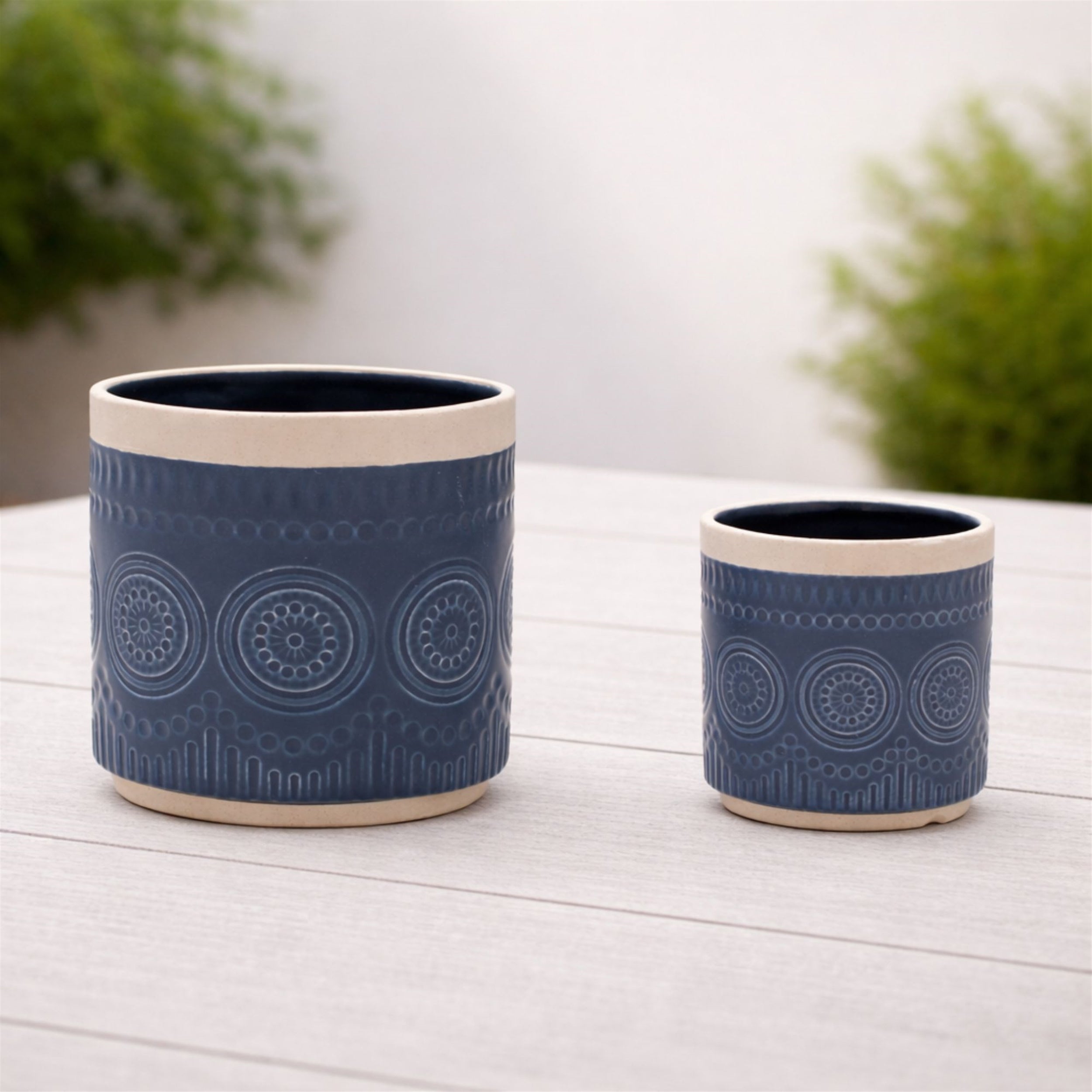 Ceramic Mandala Pattern Planter (Set of 2)