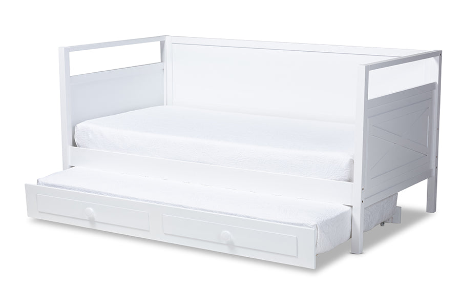 Baxton Studio Cintia Cottage Farmhouse White Finished Wood Twin Size Daybed with Trundle