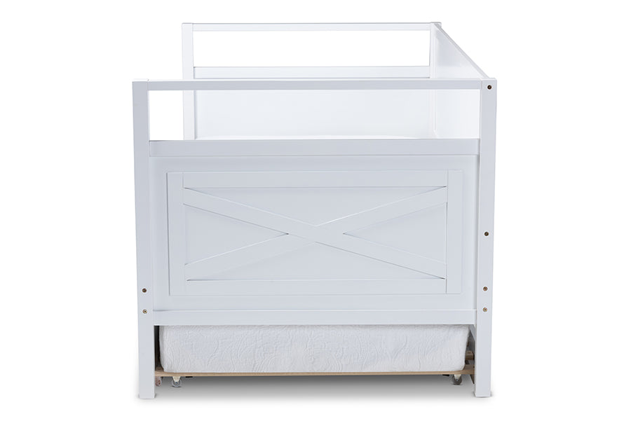 Baxton Studio Cintia Cottage Farmhouse White Finished Wood Twin Size Daybed with Trundle