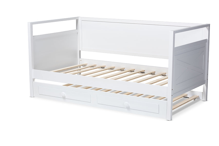 Baxton Studio Cintia Cottage Farmhouse White Finished Wood Twin Size Daybed with Trundle
