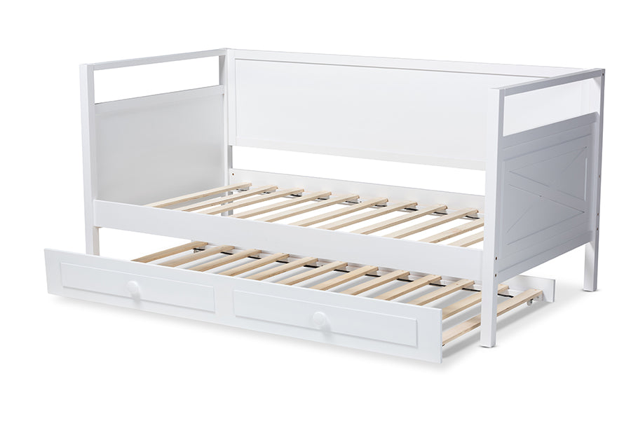 Baxton Studio Cintia Cottage Farmhouse White Finished Wood Twin Size Daybed with Trundle