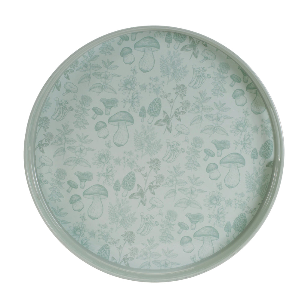 Round Mushroom and Floral Print Tray 13.5"D