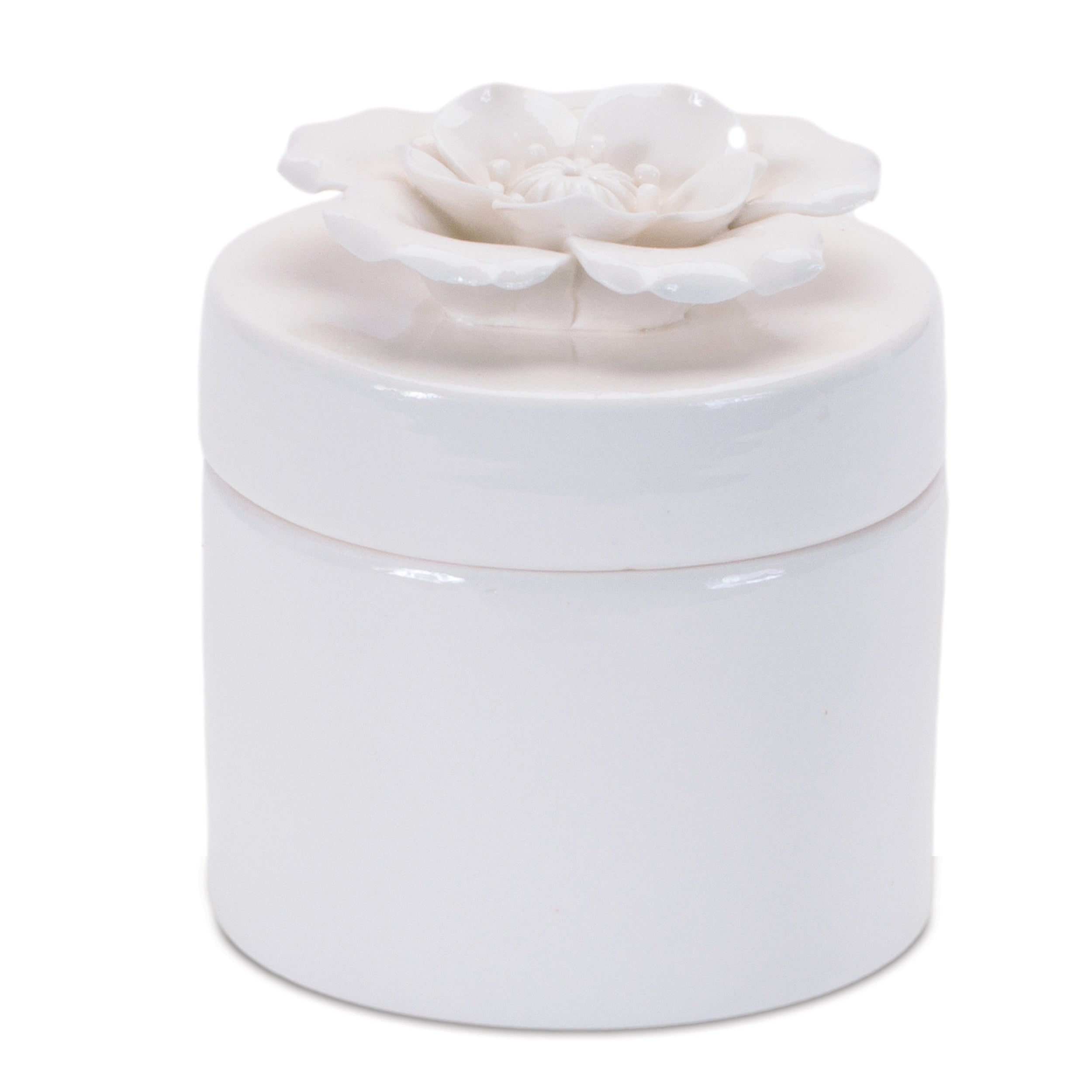 Stoneware Box with Floral Lid Accent (Set of 3)