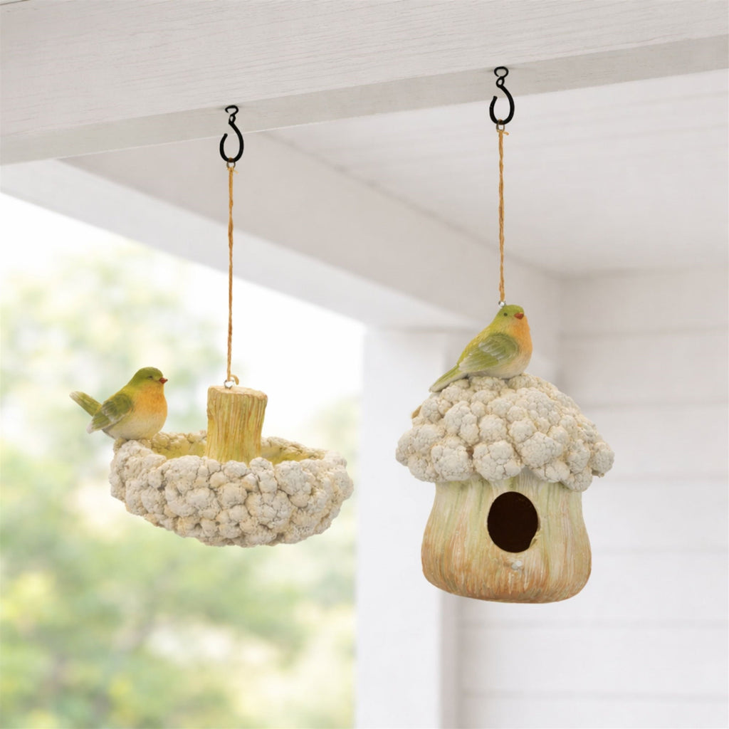 Cauliflower Birdhouse and Hanging Birdbath (Set of 2)