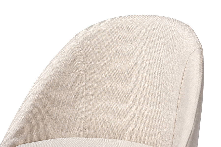 Baxton Studio Carra Mid-Century Modern Light Beige Fabric Upholstered Walnut-Finished Wood Swivel Bar Stool Set of 2