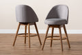Baxton Studio Carra Mid-Century Modern Grey Fabric Upholstered Walnut-Finished Wood Swivel Counter Stool Set of 2