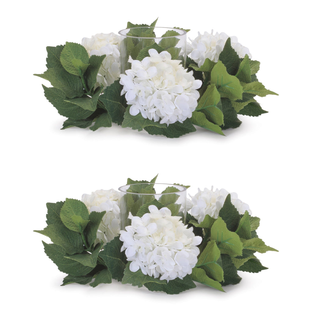 Hydrangea Candle Ring with Glass Hurricane (Set of 2)