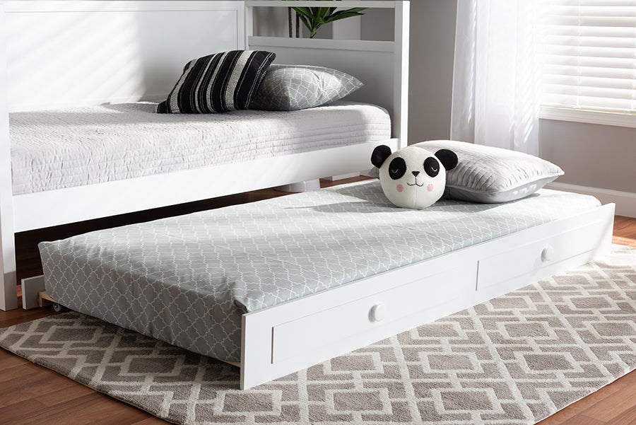 Baxton Studio Cintia Cottage Farmhouse White Finished Wood Twin Size Trundle