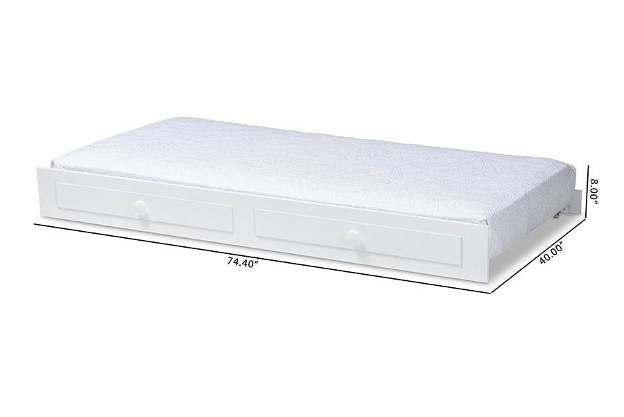 Baxton Studio Cintia Cottage Farmhouse White Finished Wood Twin Size Trundle