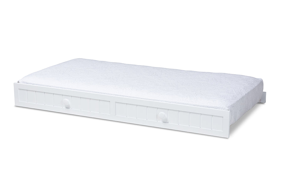 Baxton Studio Neves Cottage Farmhouse White Finished Wood Twin Size Trundle