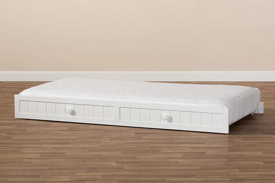 Baxton Studio Neves Cottage Farmhouse White Finished Wood Twin Size Trundle