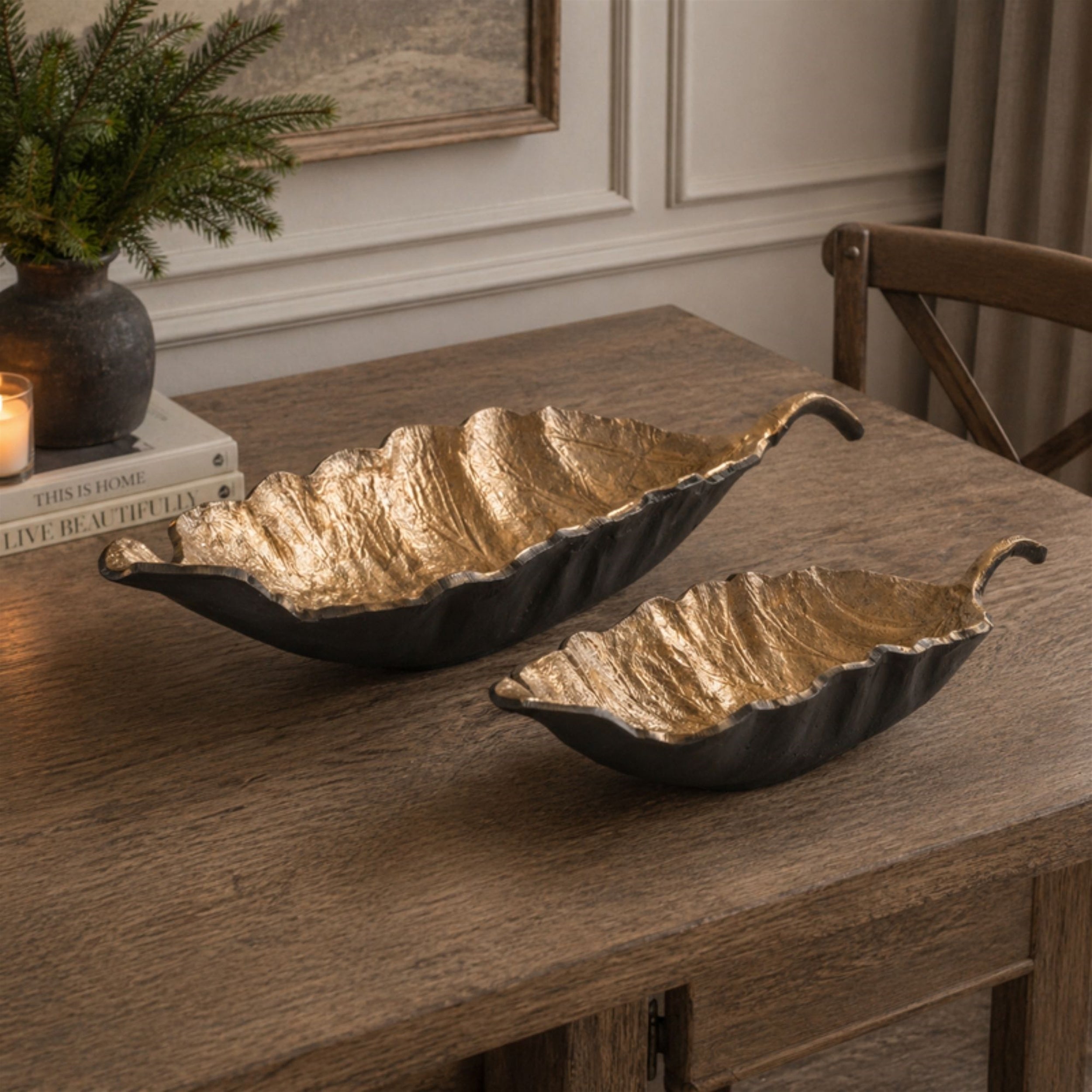 Metallic Aluminum Leaf Bowl (Set of 2)