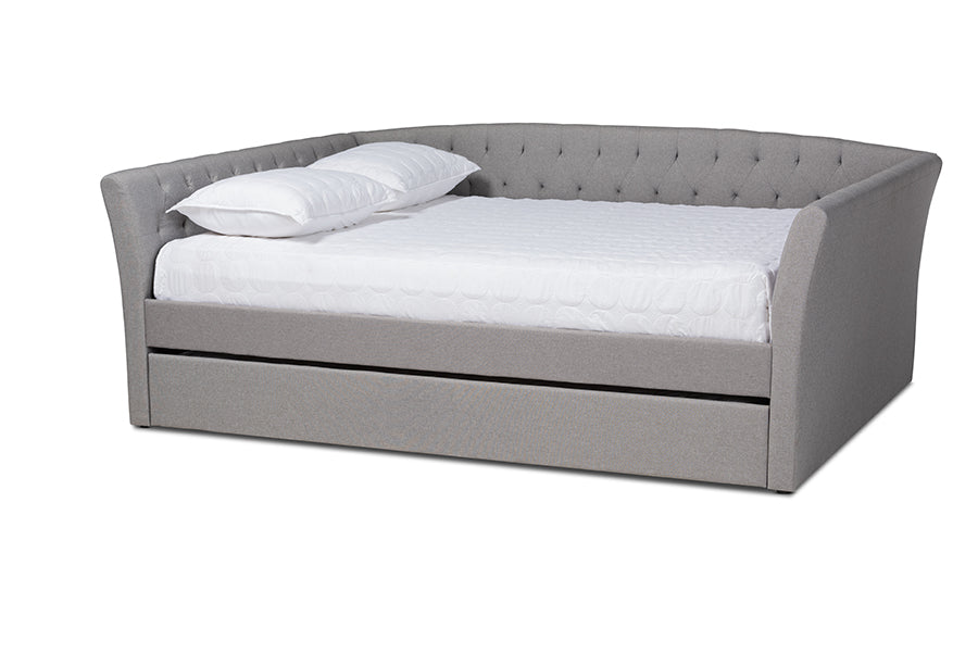 Baxton Studio Delora Modern and Contemporary Light Grey Fabric Upholstered Full Size Daybed with Roll-Out Trundle Bed
