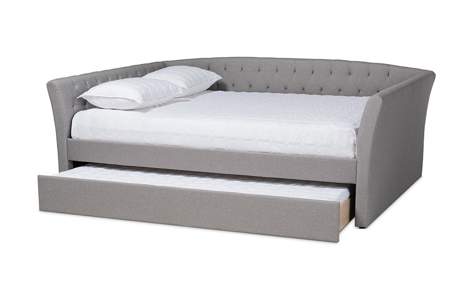 Baxton Studio Delora Modern and Contemporary Light Grey Fabric Upholstered Full Size Daybed with Roll-Out Trundle Bed