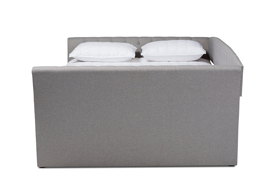 Baxton Studio Delora Modern and Contemporary Light Grey Fabric Upholstered Full Size Daybed with Roll-Out Trundle Bed