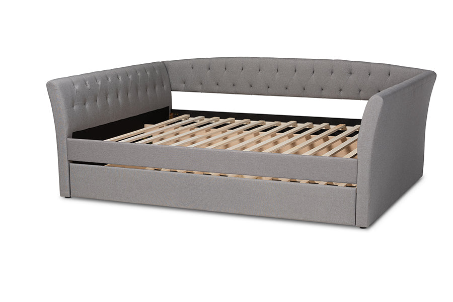Baxton Studio Delora Modern and Contemporary Light Grey Fabric Upholstered Full Size Daybed with Roll-Out Trundle Bed