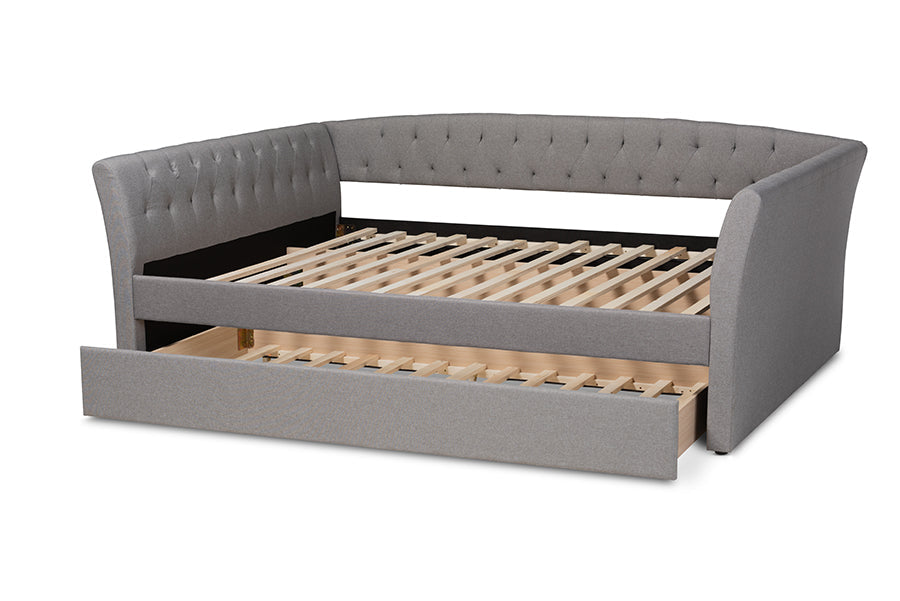 Baxton Studio Delora Modern and Contemporary Light Grey Fabric Upholstered Full Size Daybed with Roll-Out Trundle Bed