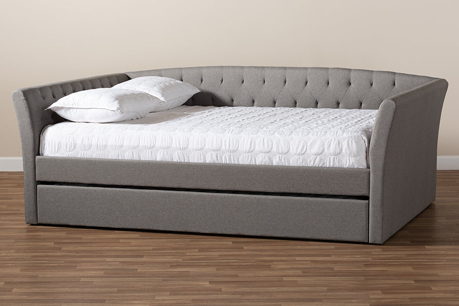 Baxton Studio Delora Modern and Contemporary Light Grey Fabric Upholstered Full Size Daybed with Roll-Out Trundle Bed
