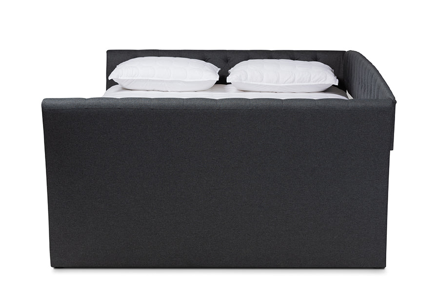 Baxton Studio Delora Modern and Contemporary Dark Grey Fabric Upholstered Full Size Daybed with Roll-Out Trundle Bed