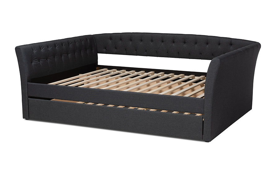 Baxton Studio Delora Modern and Contemporary Dark Grey Fabric Upholstered Full Size Daybed with Roll-Out Trundle Bed