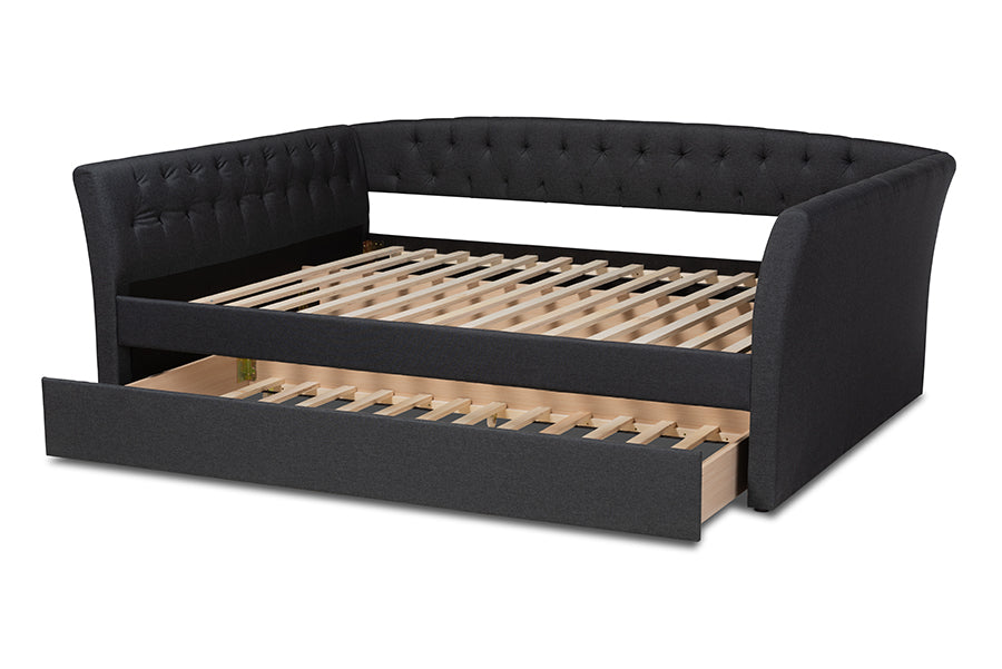 Baxton Studio Delora Modern and Contemporary Dark Grey Fabric Upholstered Full Size Daybed with Roll-Out Trundle Bed