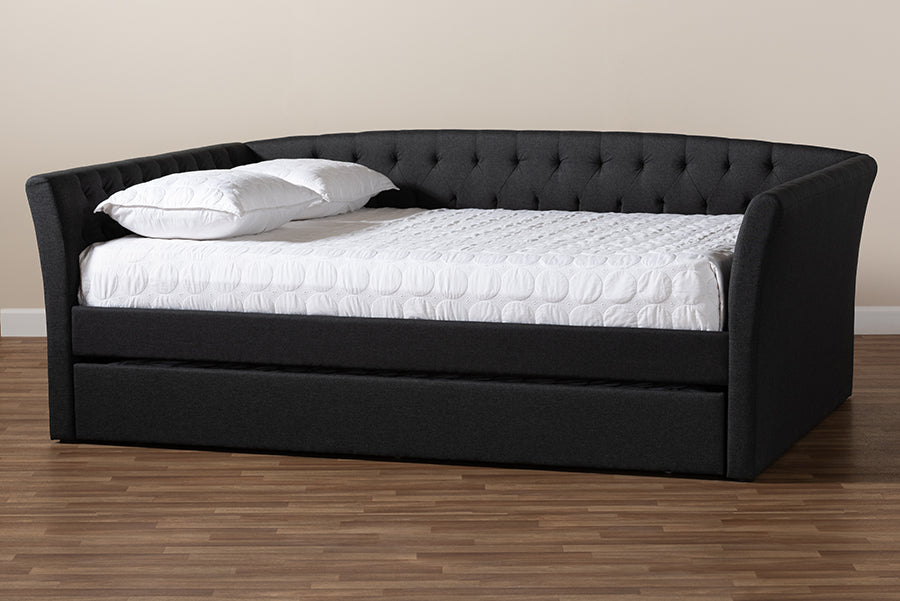 Baxton Studio Delora Modern and Contemporary Dark Grey Fabric Upholstered Full Size Daybed with Roll-Out Trundle Bed