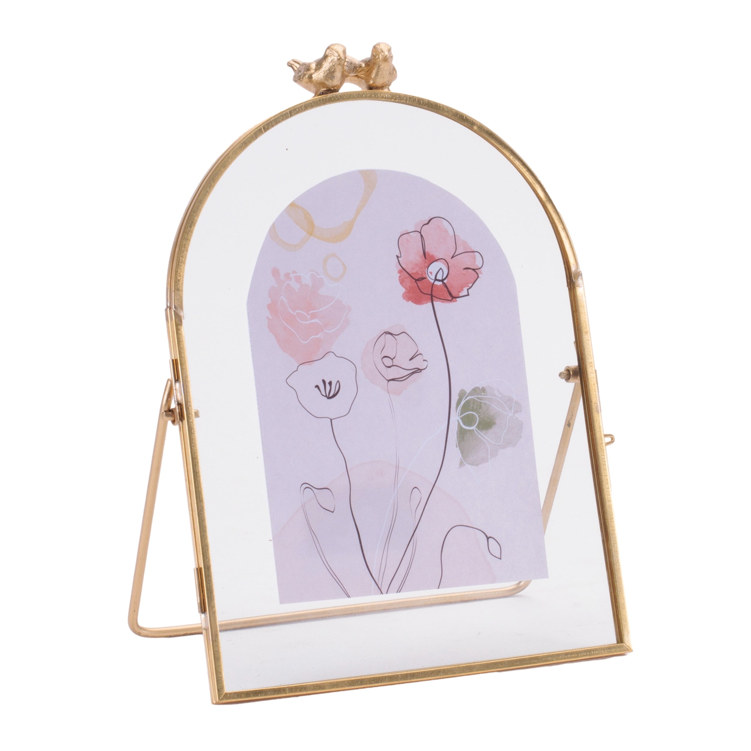 Copper Framed Floral Artwork with Bird Accent 8"H
