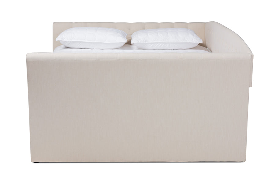 Baxton Studio Delora Modern and Contemporary Beige Fabric Upholstered Queen Size Daybed