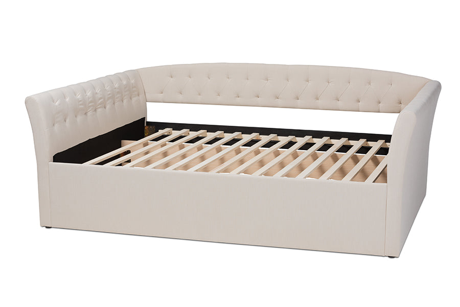 Baxton Studio Delora Modern and Contemporary Beige Fabric Upholstered Queen Size Daybed
