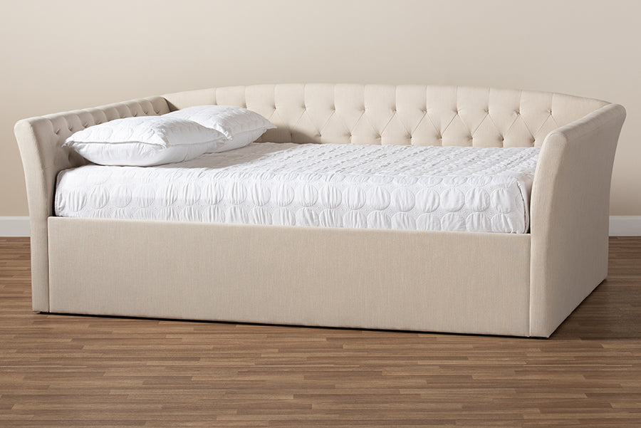 Baxton Studio Delora Modern and Contemporary Beige Fabric Upholstered Queen Size Daybed