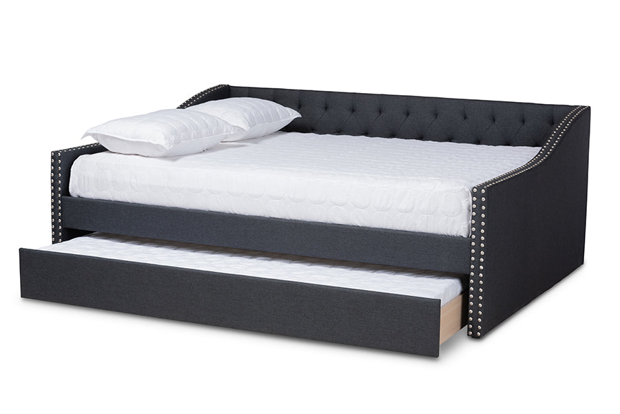 Baxton Studio Haylie Modern and Contemporary Dark Grey Fabric Upholstered Full Size Daybed with Roll-Out Trundle Bed