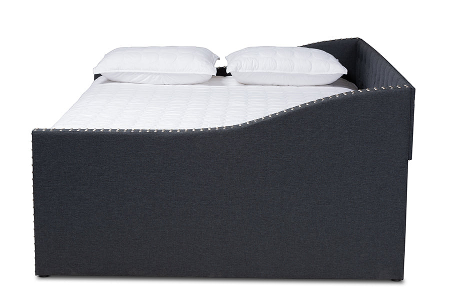 Baxton Studio Haylie Modern and Contemporary Dark Grey Fabric Upholstered Full Size Daybed with Roll-Out Trundle Bed