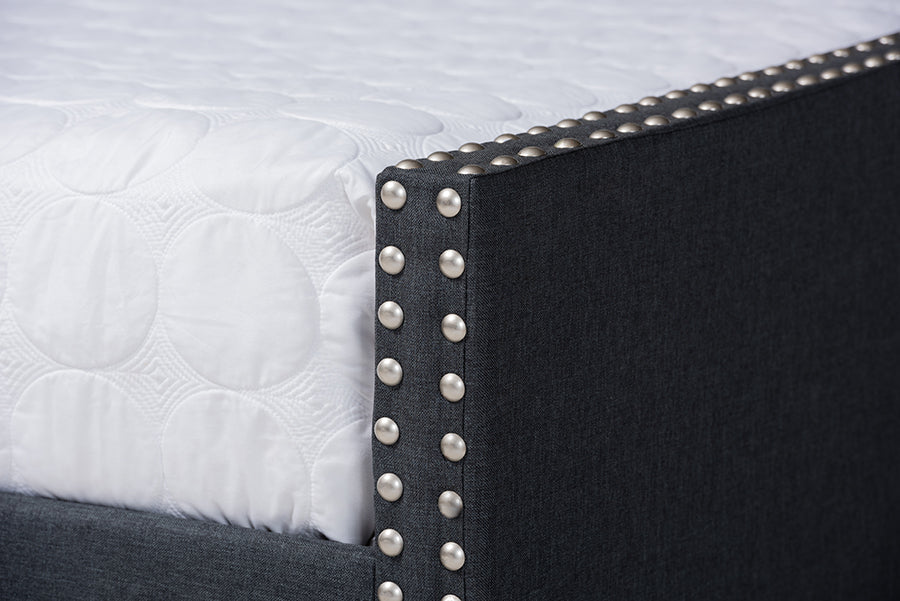 Baxton Studio Haylie Modern and Contemporary Dark Grey Fabric Upholstered Full Size Daybed with Roll-Out Trundle Bed