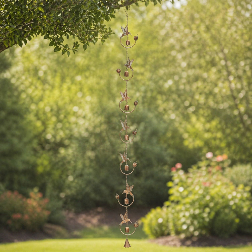 Iron Hummingbird and Bell Rain Chain