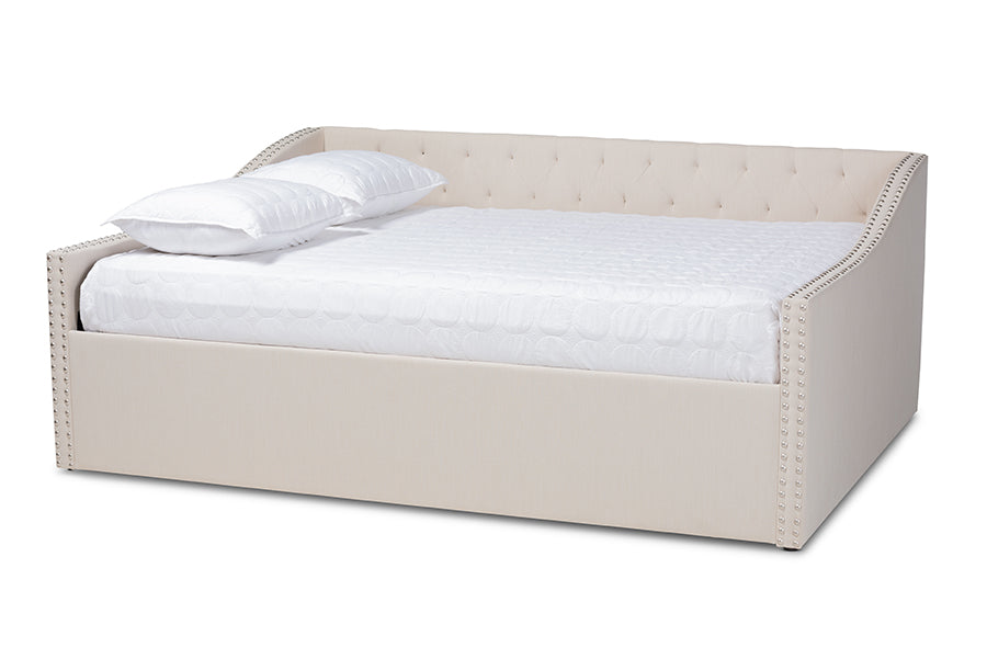 Baxton Studio Haylie Modern and Contemporary Beige Fabric Upholstered Queen Size Daybed