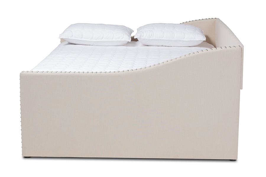 Baxton Studio Haylie Modern and Contemporary Beige Fabric Upholstered Queen Size Daybed