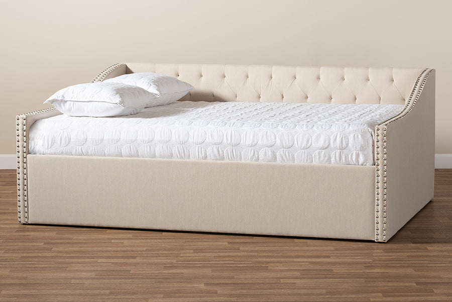 Baxton Studio Haylie Modern and Contemporary Beige Fabric Upholstered Queen Size Daybed