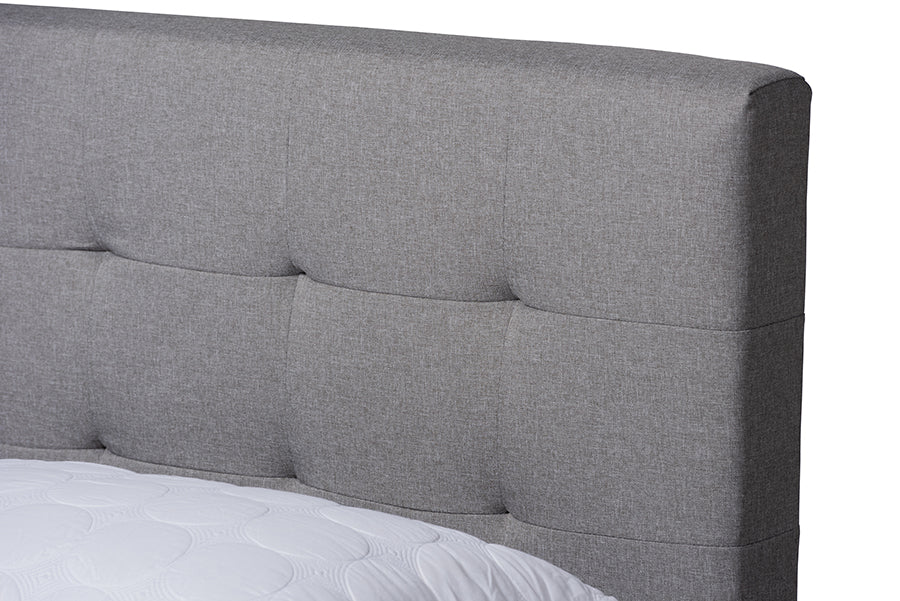 Baxton Studio Maren Mid-Century Modern Light Grey Fabric Upholstered Queen Size Platform Bed with Two Nightstands