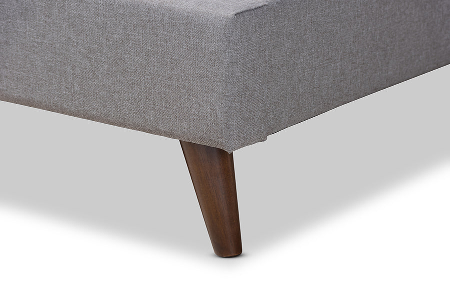 Baxton Studio Maren Mid-Century Modern Light Grey Fabric Upholstered Queen Size Platform Bed with Two Nightstands
