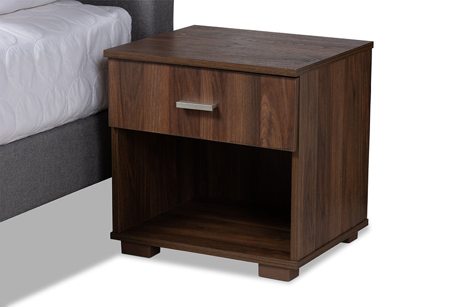 Baxton Studio Maren Mid-Century Modern Light Grey Fabric Upholstered Queen Size Platform Bed with Two Nightstands