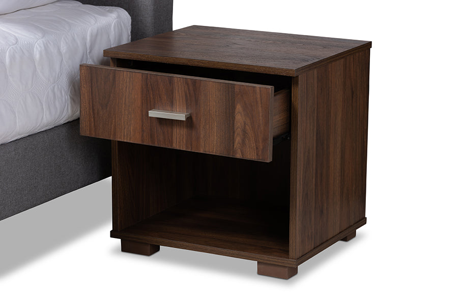 Baxton Studio Maren Mid-Century Modern Light Grey Fabric Upholstered Queen Size Platform Bed with Two Nightstands